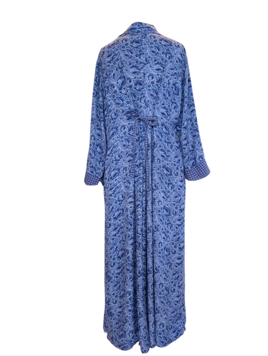 Vintage April Cornell Indigo Floral & Plaid, Button Front, Tie Back Maxi Dress. - Picture 11 of 13